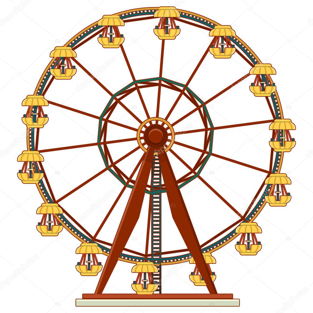 Ferris wheel Carousel amusement park in flat cartoon style, vector isolated on white illustration