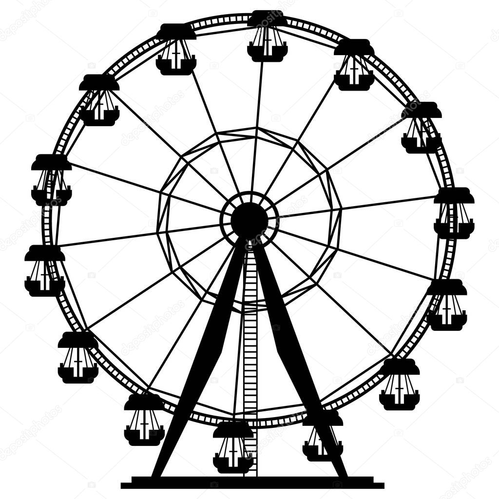 Ferris wheel Carousel amusement park in flat cartoon style, vector isolated on white illustration