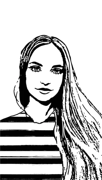 Fashion Woman Portrait Shirt Print Design Hand Drawn Text Field — Stock Vector