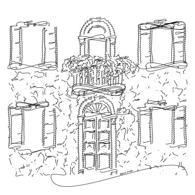 El çizimi sanat evi fasade caddesi, balkon ve wi
