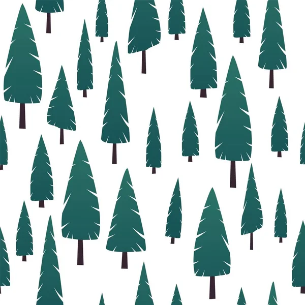 Fir tree seamless pattern cartoon style isolated on white backgr — Stock Vector
