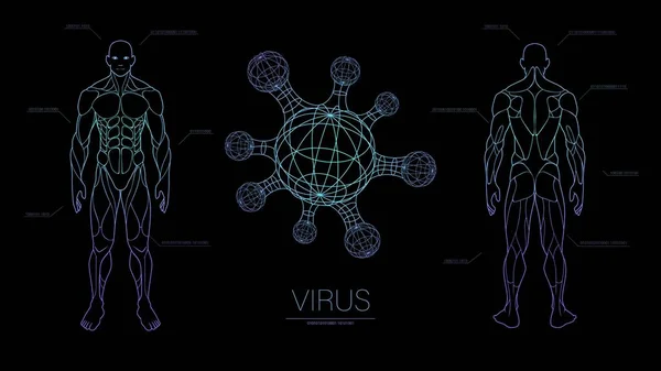 Fondo Ciencia Ficción Sobre Virus Cuerpo Humano Bacteria Cuarentena Científicos — Vector de stock