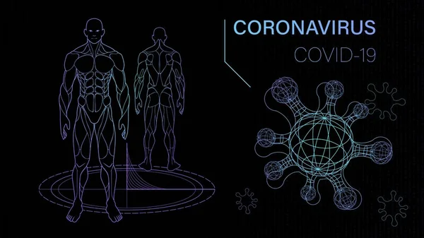 背景科学ウイルスと人体 隔離細菌 ワクチン研究室の科学者 宇宙モニタリング科学研究室のネオングローのホログラム効果医学研究室のDna医療健康 — ストックベクタ