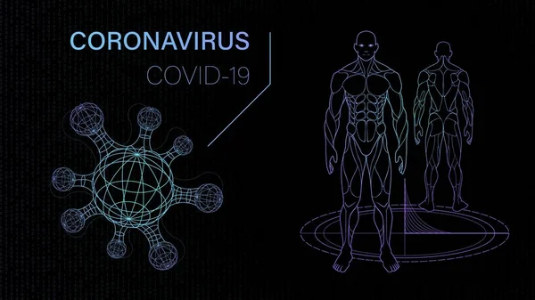 背景科学ウイルスと人体 隔離細菌 ワクチン研究室の科学者 宇宙モニタリング科学研究室のネオングローのホログラム効果医学研究室のDna医療健康 — ストックベクタ