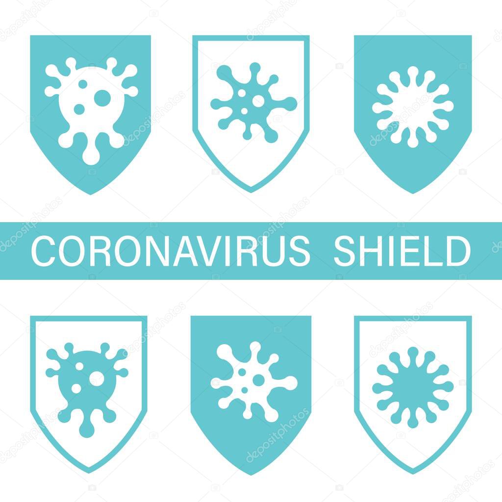 virus protection shield icon , microbe shape antivirus defend defeat disease and bacteria quarantine pandemic health for humans, med vaccine drugs crossed sign to stop sickness antibacterial sanitizer