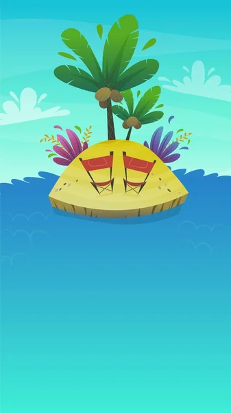 Cartoon Deserto Ilha Trópica Com Coqueiro Palmeira Exóticas Plantas Engraçadas — Vetor de Stock