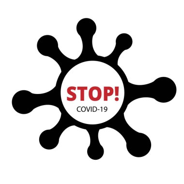 Virüs ya da bakteri mikrop simgesi Coronavirus COVID-19 molekül şekli, beyaz üzerine izole edilmiş siyah vektör düz sembol 