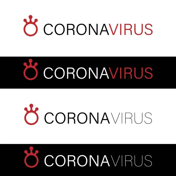 Coronavirus Covid 19ニュースヘッダーのための記号の名前の単語のテキスト ベクトル黒赤アクセントマイクロウイルスの形で白に隔離クラウンのような — ストックベクタ