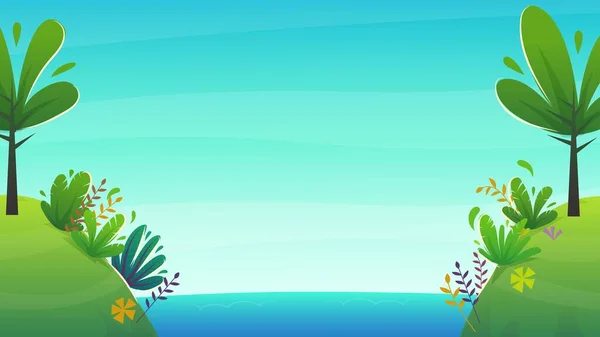 Fondo Isla Dibujos Animados Tropicales Cielo Azul Nubes Mar Océano — Vector de stock