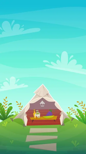 Vector Tribal Tienda Campaña Casa Tipi Wigwam Camping Fondo Naturaleza — Vector de stock