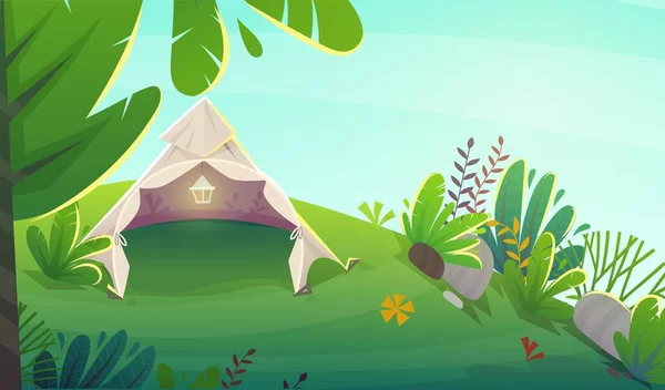 美洲原住民的棚屋在自然背景下的印第安民族文化三角帐篷 矢量卡通画儿童插图 — 图库矢量图片#