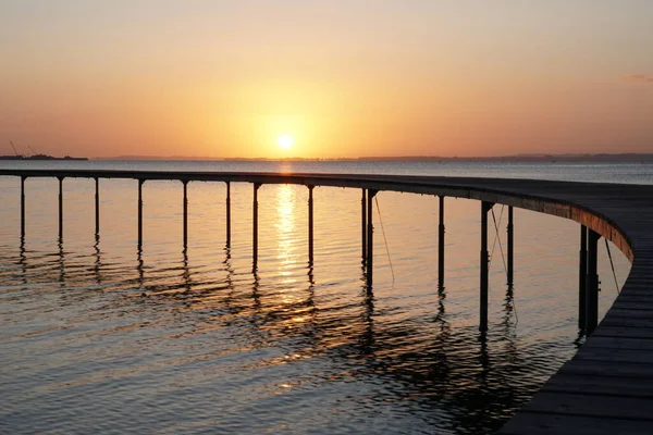 Puente Infinito Aarhus Dinamarca Fondo Del Amanecer — Foto de Stock