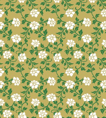 Lüks Beyaz Çiçek Yeşil Asmasız Desen