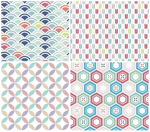 Japanese Pastel Vintage Seamless Pattern Collection — Stock Vector