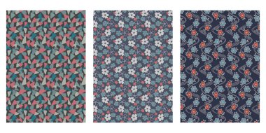 Japon Mavisi ve Pembesi, Kiraz Çiçeği, Çiçek Akımı Soyut Vektör Arkaplan Koleksiyonu