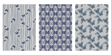 Japon Kelebekleri ve Budding Branch, Kelebek ve Çizgili, Soyut Vektör Arkaplan Koleksiyonu