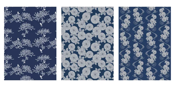 Japans Blauw Krullen Chrysant Bloem Abstract Vector Achtergrond Collectie — Stockvector