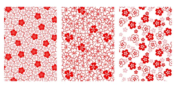 Japanska Röda Körsbär Blomma Abstrakt Vektor Bakgrund Samling — Stock vektor