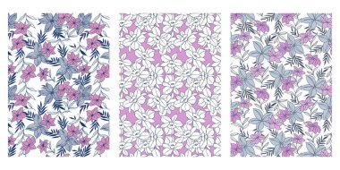 Japon Tropikal Çiçek Soyut Vektör Arkaplanı Koleksiyonu