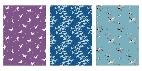 Japanese Flying Crane Flock Abstract Vector Achtergrond Collectie — Stockvector