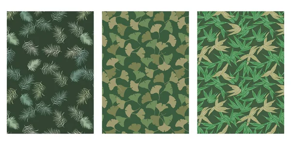 Japans Dennenblad Ginko Blad Bamboe Blad Abstracte Vectorachtergrond Collectie — Stockvector