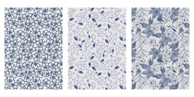 Japon Tropikal Çiçek Soyut Vektör Arkaplanı Koleksiyonu