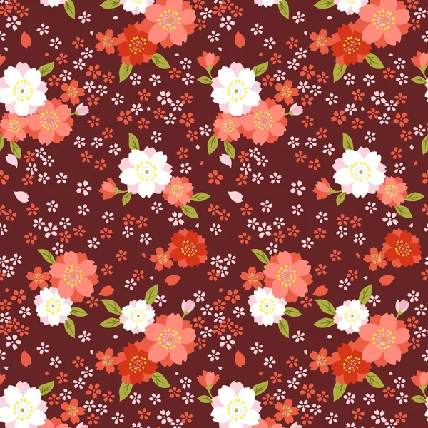 Japonais Coloré Rose Fleur Cerisier Vecteur Modèle Sans Couture — Image vectorielle