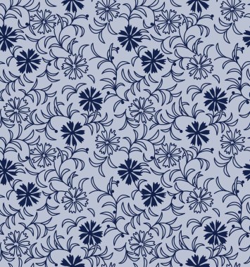 Japon Mavi Çiçek Vektörü Kusursuz Desen