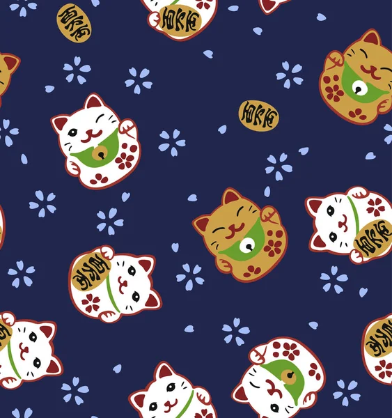 Japans Fortune Cat Vector Naadloos Patroon — Stockvector