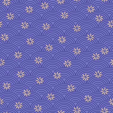 Japon Çiçek Dalgası Vektörü Kusursuz Desen