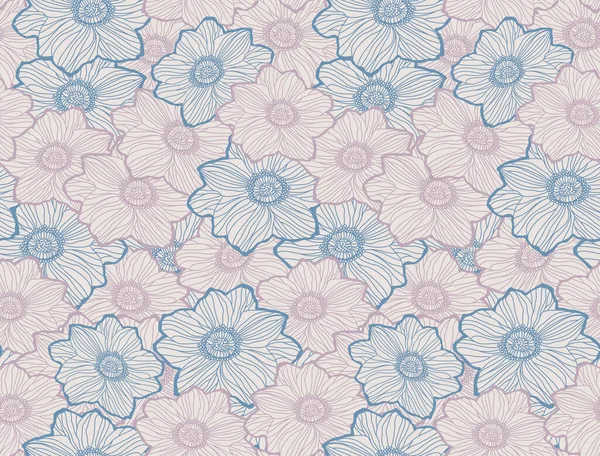 Japanse Lijn Art Floral Vector Naadloos Patroon — Stockvector