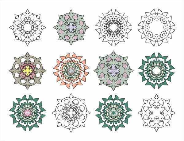 Elément Décoratif Rosette Mandala Ensemble — Image vectorielle