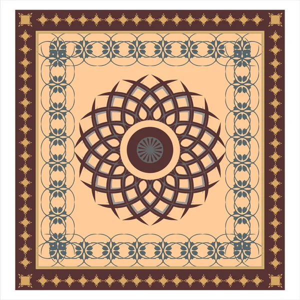 Motif Tapis Marron Décoratif Avec Mandala Centre — Image vectorielle