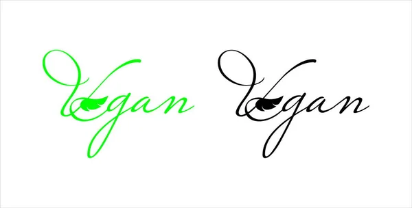 Folha Verde Preto Logotipo Vegan Inscrição — Vetor de Stock