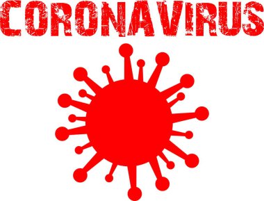 Coronavirus kırmızı simgesi ve yazı 