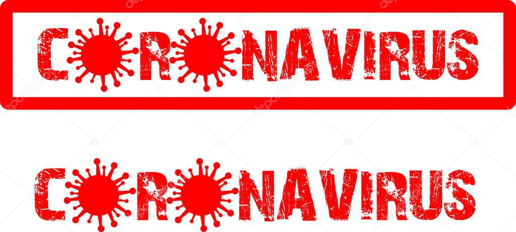 Coronavirus icon symbol and red inscription
