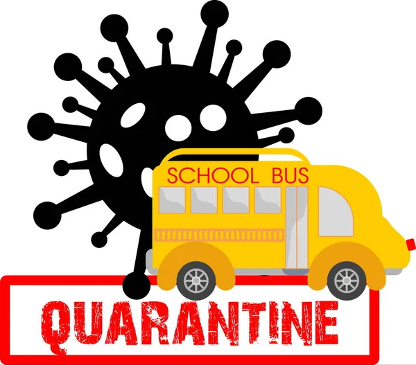 学校でのコロナウイルス隔離 子供のいない空の黄色のスクールバス — ストックベクタ