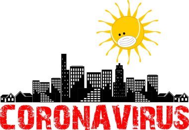 Coronavirus şehirde, gezegende, koronavirüs resimleme, simge ve yazıt