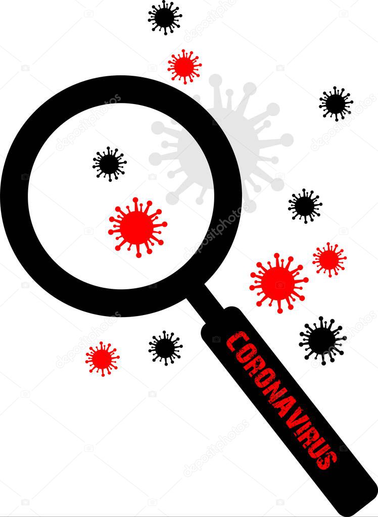 Magnifier and coronavirus symbol