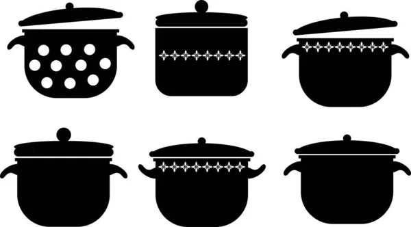 Conjunto Ollas Sartenes Cocina Icono — Vector de stock