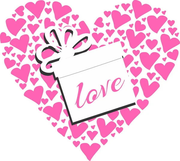 Dárková Krabice Srdcem Nápisem Láska Izolované Bílém Pozadí — Stockový vektor