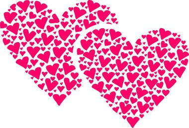 İki dekoratif pembe kalp, aşk sembolü.