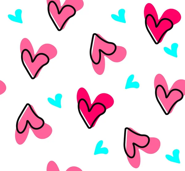 Seamless Background Decorative Drawing Pink Hearts — Stock Vector