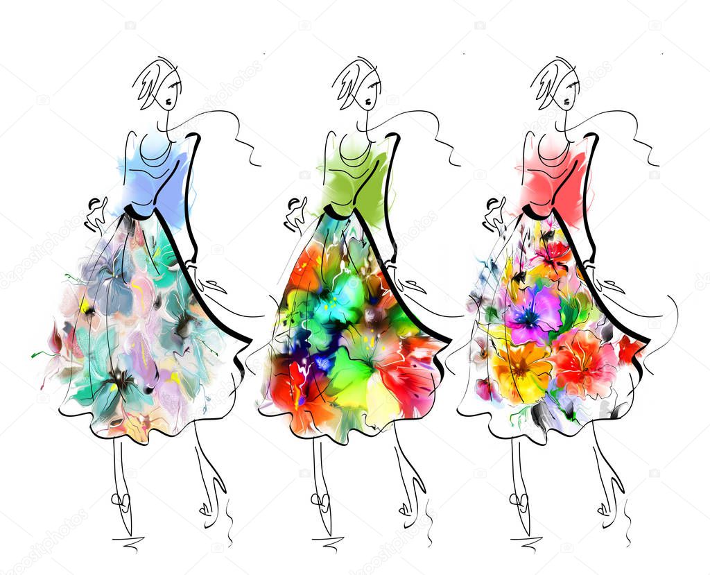 women in beautiful flower skirts