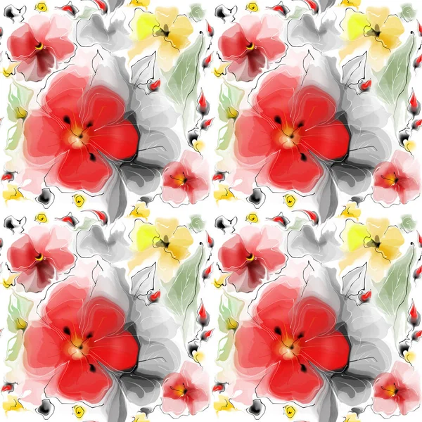 Όμορφη Απρόσκοπτη Μοτίβο Λουλούδια Του Καλοκαιριού Στυλ Ακουαρέλα — Φωτογραφία Αρχείου