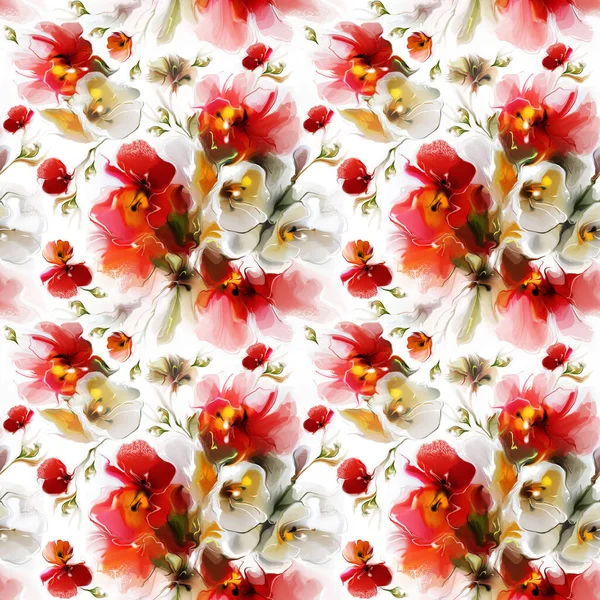 Όμορφη Απρόσκοπτη Μοτίβο Λουλούδια Του Καλοκαιριού Στυλ Ακουαρέλα — Φωτογραφία Αρχείου