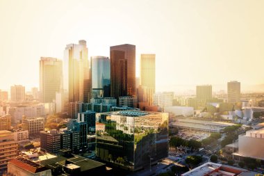 Gün batımında şehir cityscape Los Angeles, Kaliforniya, ABD