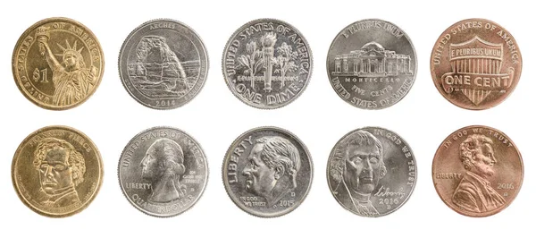Collezione di monete degli Stati Uniti dritto e rovescio isolato su bianco — Foto Stock