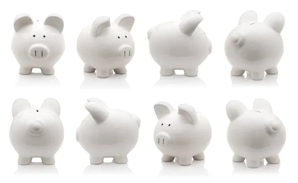 Witte piggy bank collectie geïsoleerd op witte achtergrond — Stockfoto