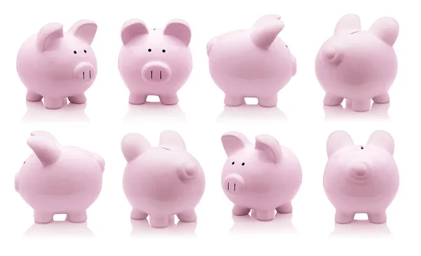 Pink piggy bank set isolated on white background — Stock Photo, Image